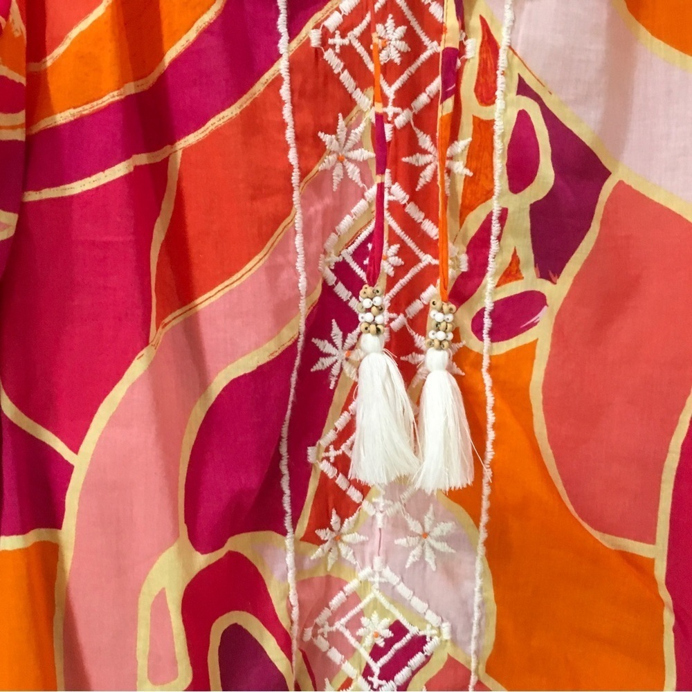CHRISTIAN SIRIANO Aztec Blouse Top Embroidered Boho orange - Picture 4 of 6